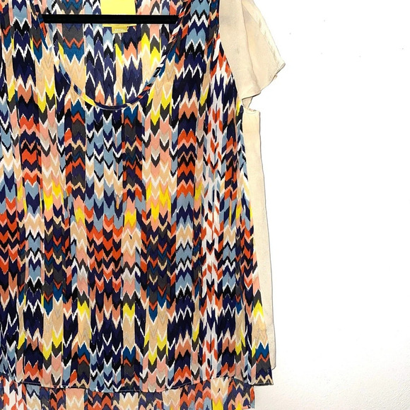 Anthropologie Maeve 100% Silk Multicolor Chevron Print Blouse Small Women’s - Picture 6 of 14